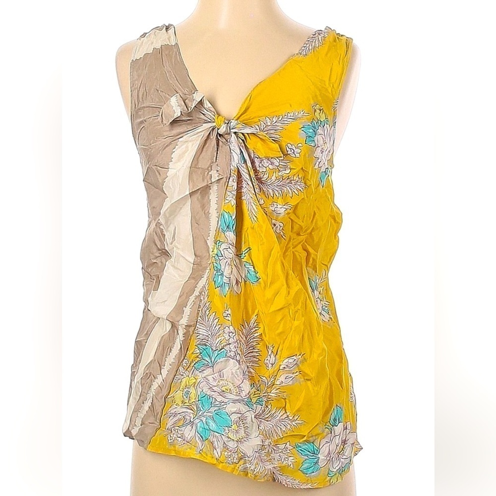 Anthropologie Floral Yellow and Tan Blouse